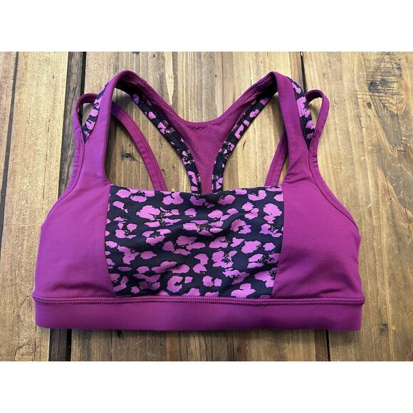 Lululemon Splendour Sports Bra Size 6 Square Neck Strappy Cheetah Violet - Picture 1 of 4
